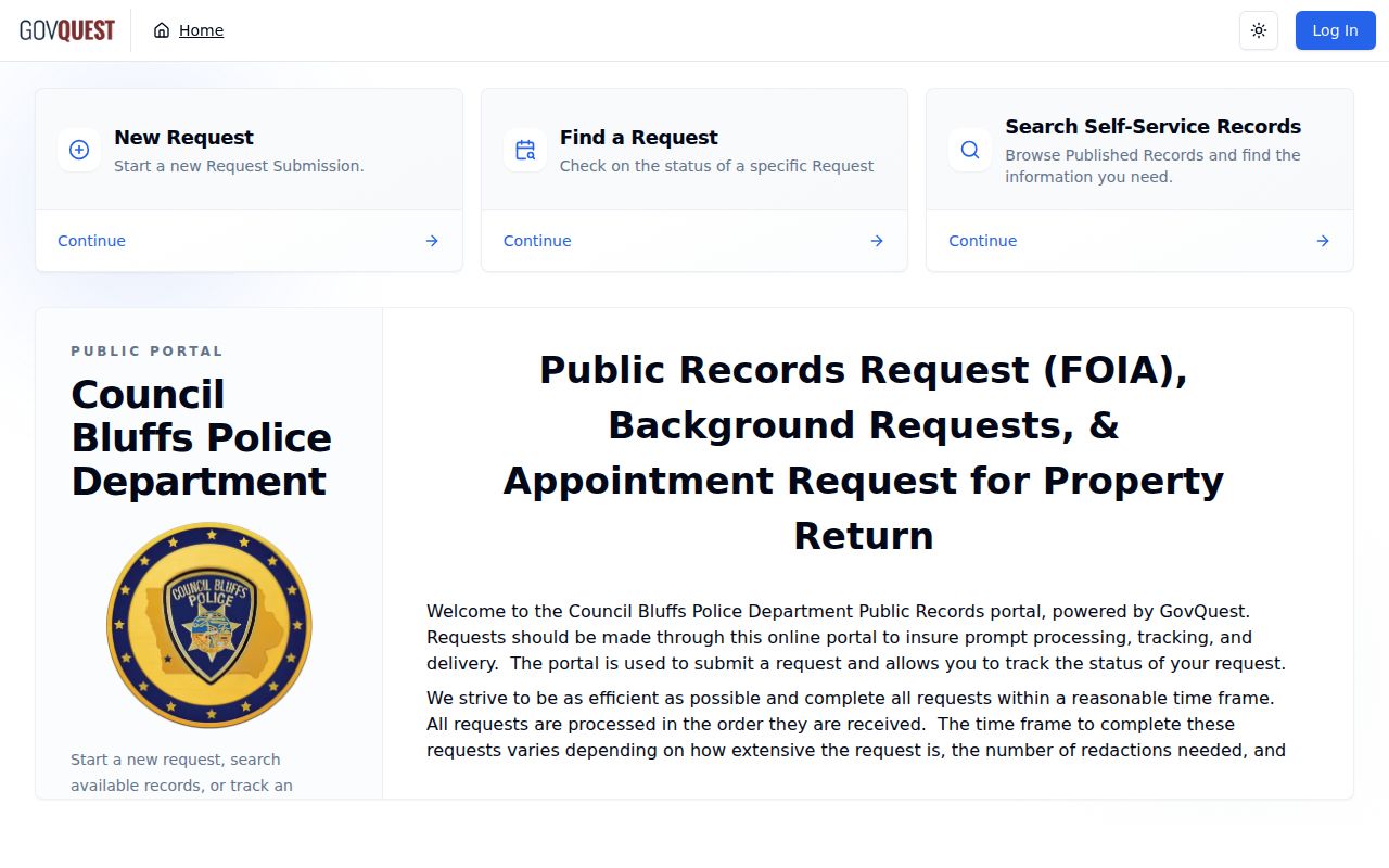 Council Bluffs Police public records request portal