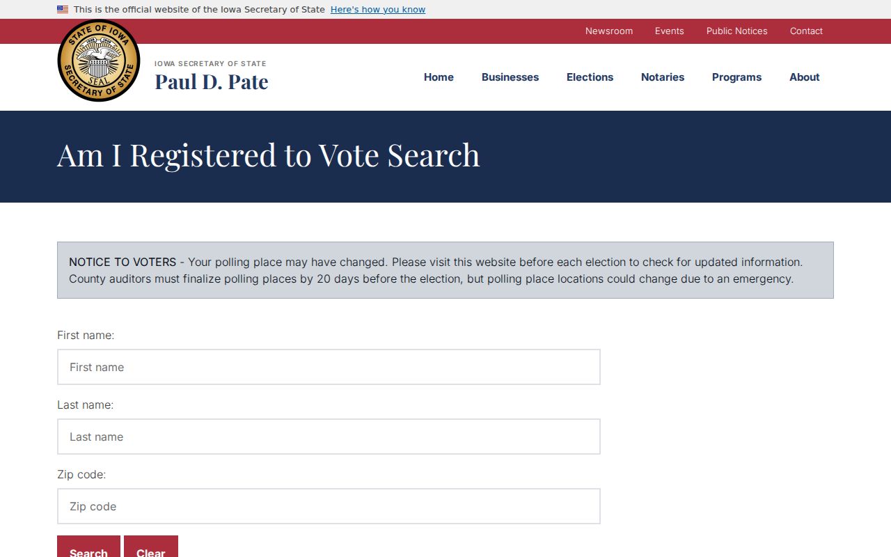 Iowa voter registration fields for a Council Bluffs resident lookup