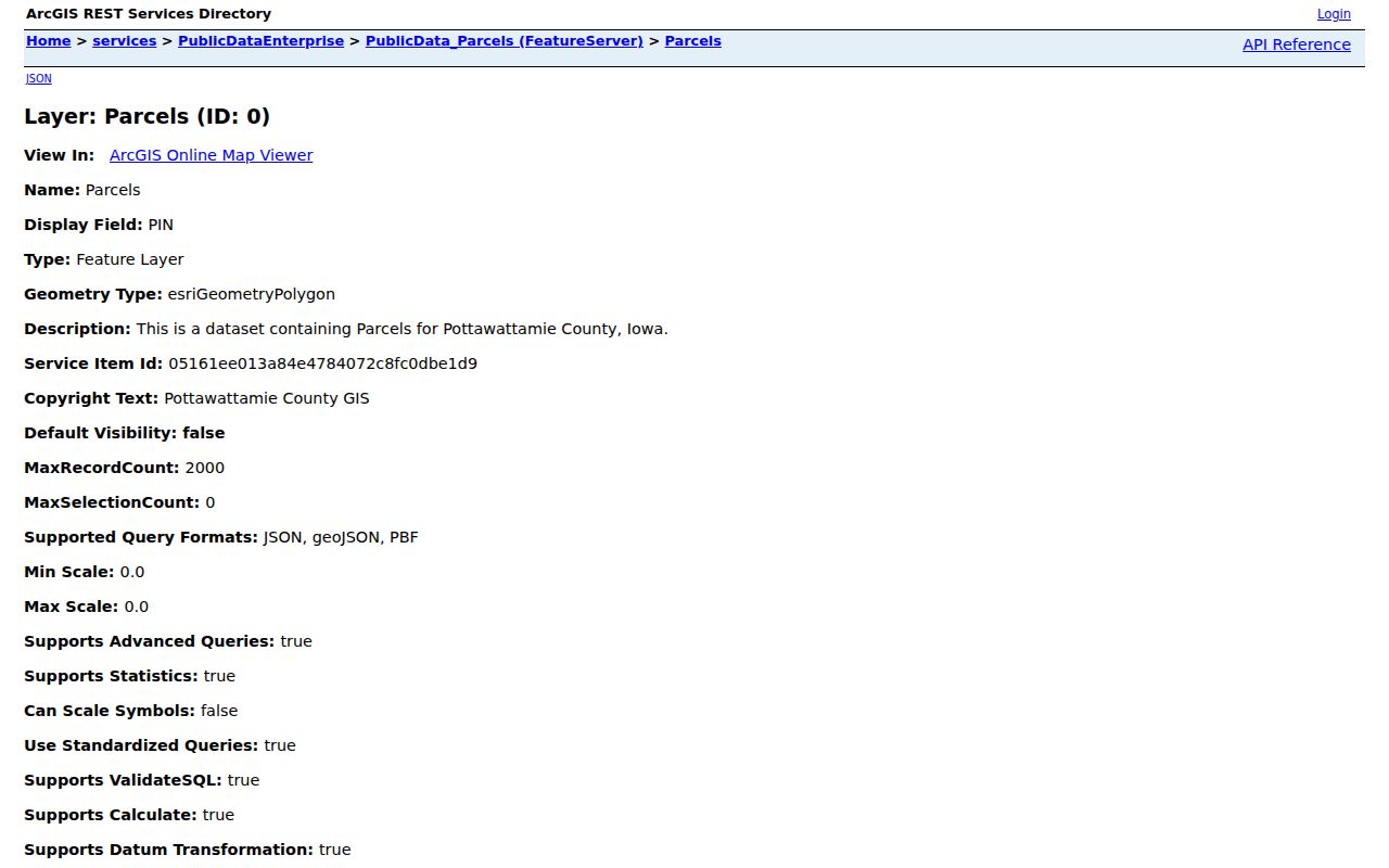 Council Bluffs street directory county GIS parcel schema